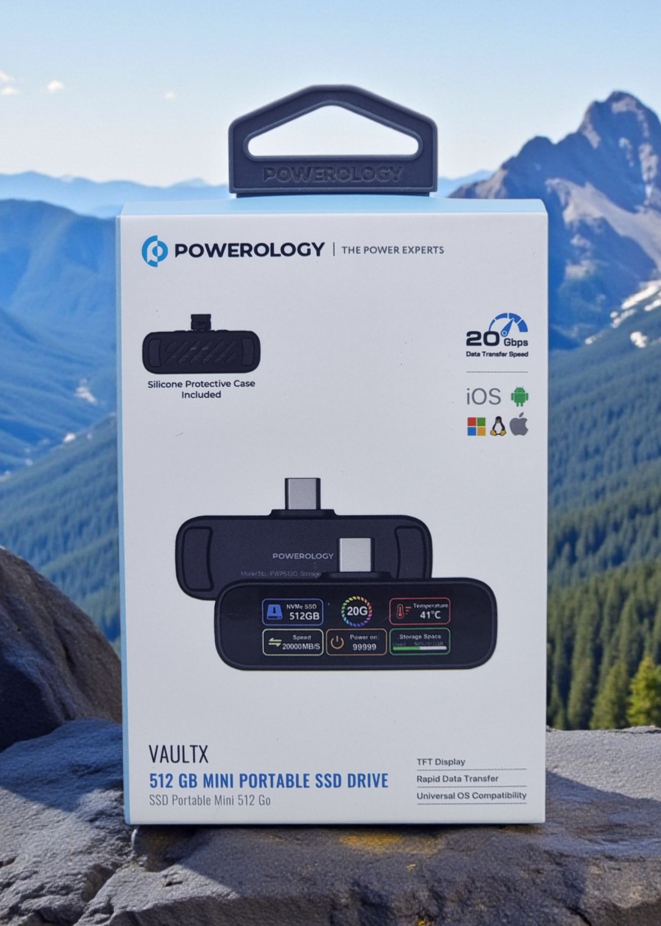 POWEROLOGY VAULTX 512GB MINI PORTABLE SSD DRIVE BLACK PWP512GBK
