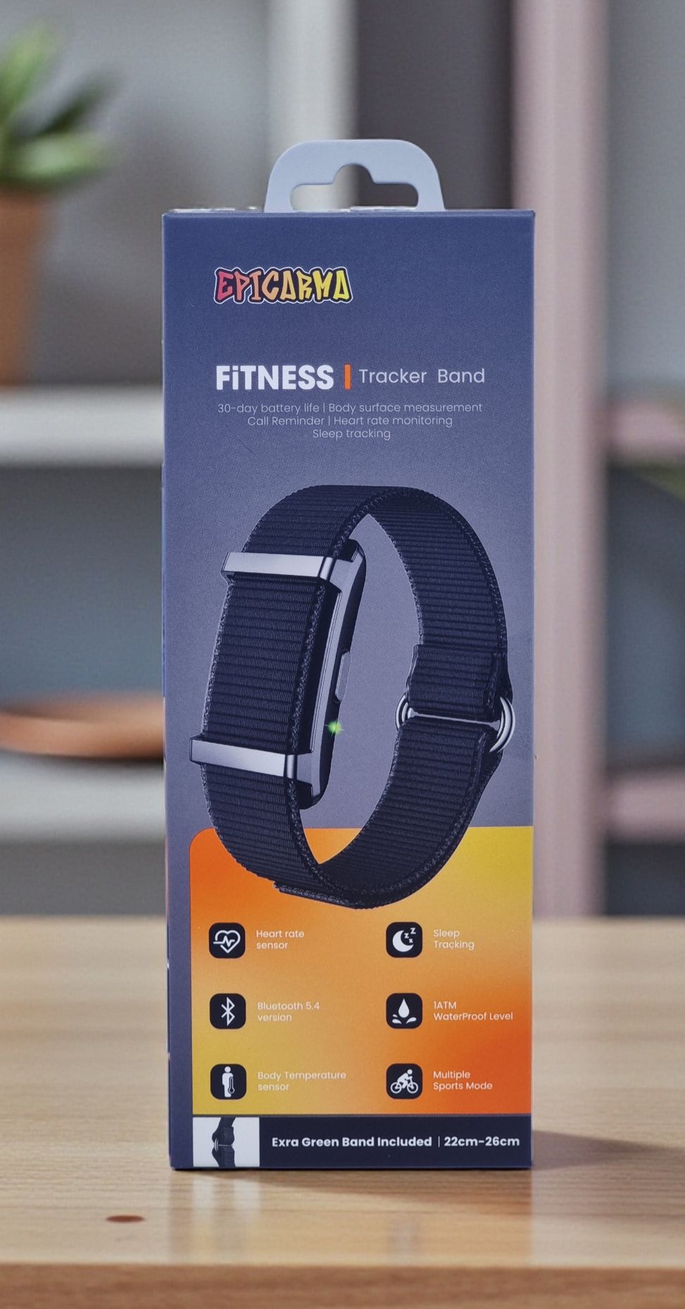 EPICARMA FITNESS TRACKER BAND WITH EXTRA BAND INCLUDED BLACK EA-FB003-BK