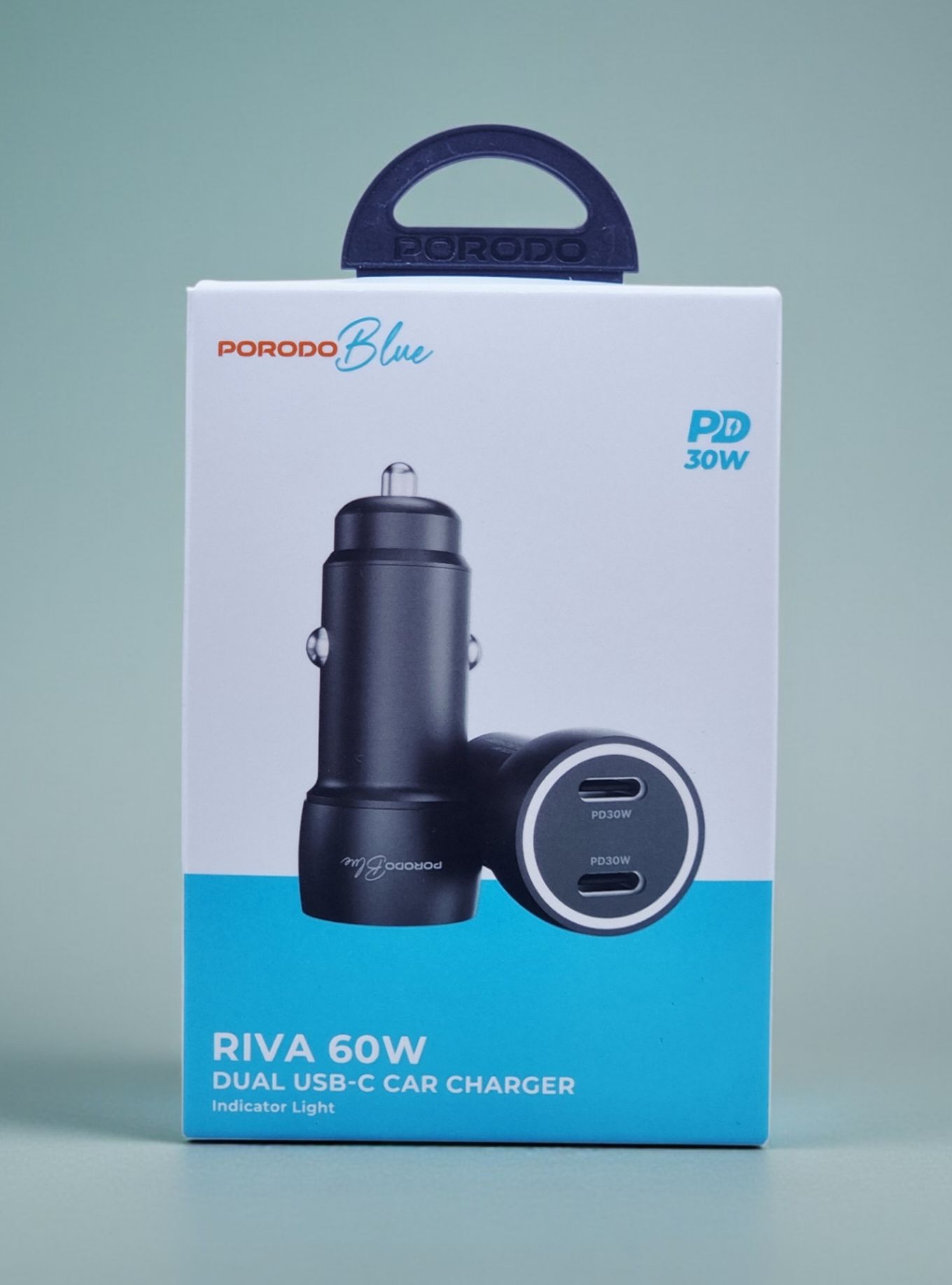 PORODO BLUE RIVA 60W DUAL USB C CAR CHARGER PD30W INDICATOR LIGHT BLACK PBCCR50BK