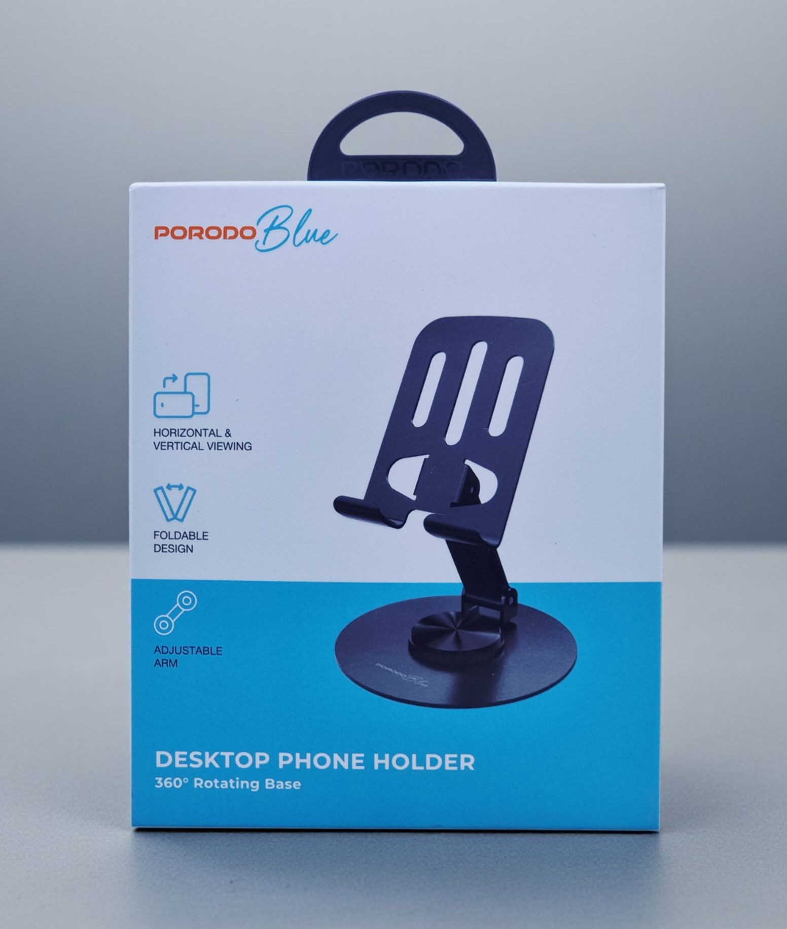 PORODO BLUE DESKTOP PHONE HOLDER 360 ROTATING BASE BLACK PBW02BK