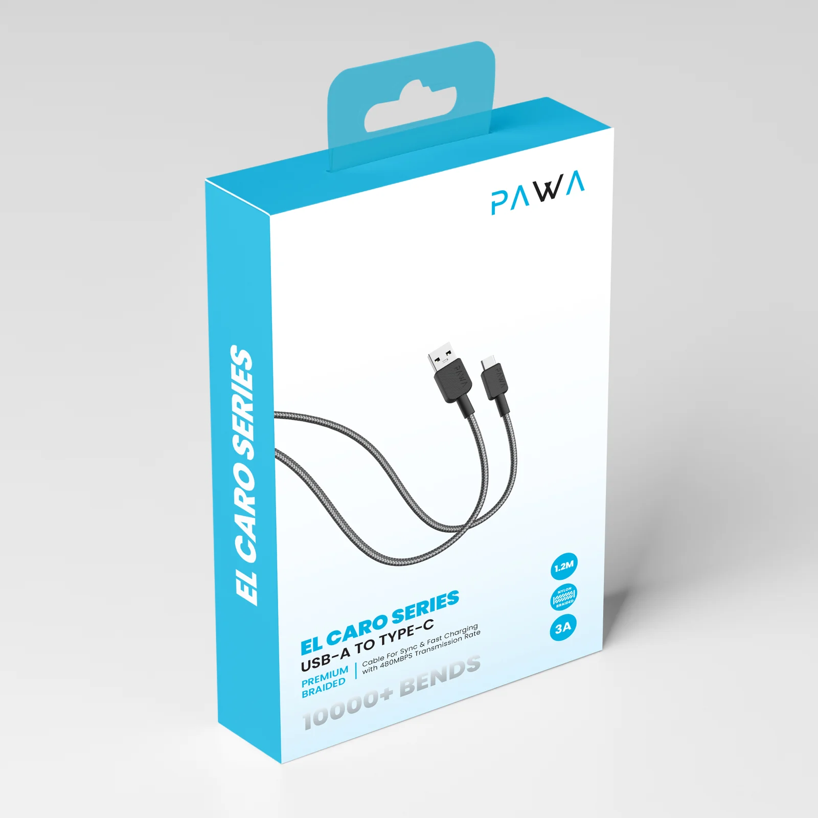 PAWA EL CARO SERIES USB A TO LIGHTNING PREMIUM BRAIDED CABLE 1.2M BLACK PW-120BD3AL-BK thumbnail 5