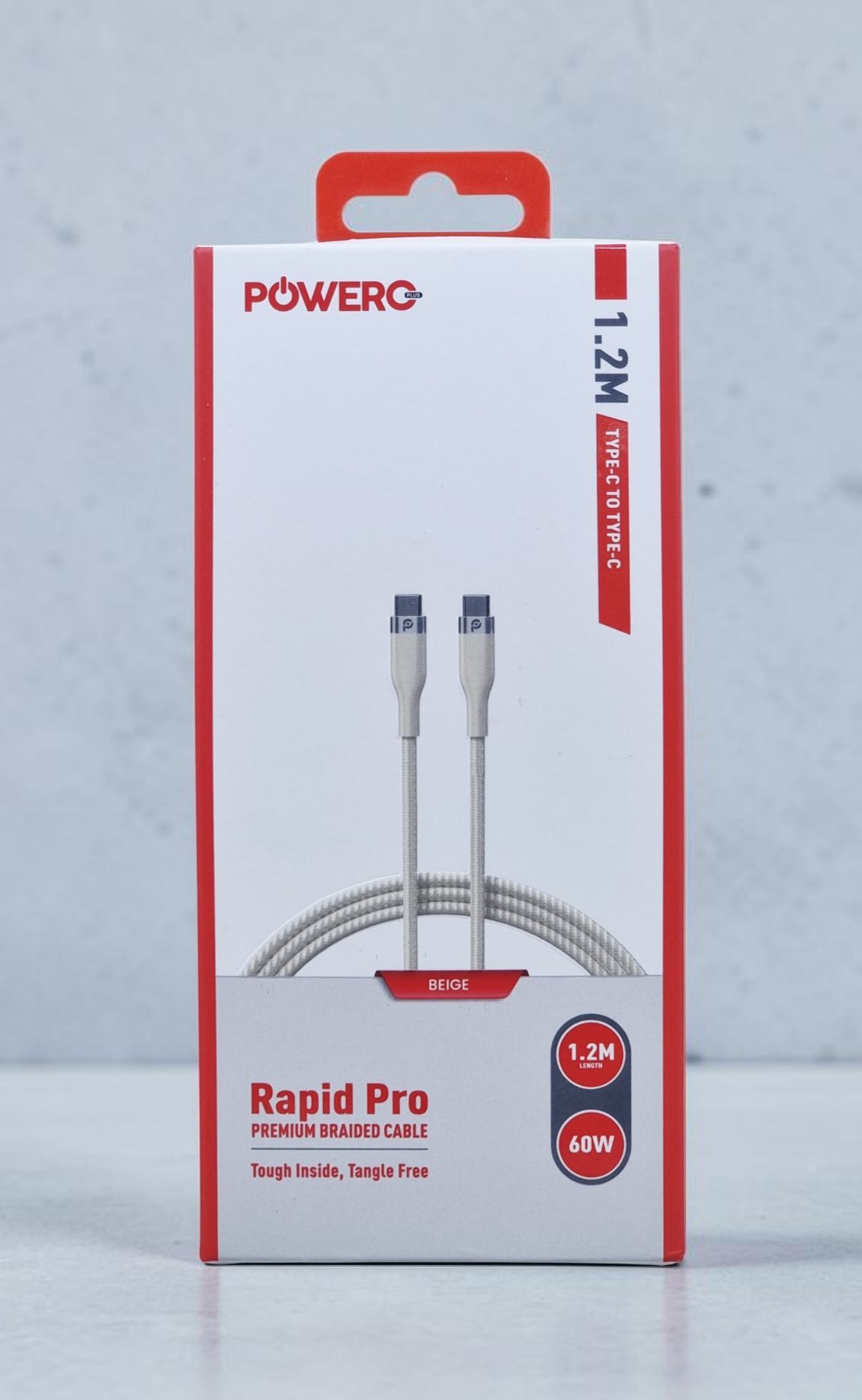 POWERO PLUS RAPID PRO PREMIUM BRAIDED 1.2M TYPE C TO TYPE C CABLE BEIGE PR-RPBD12CC-BG