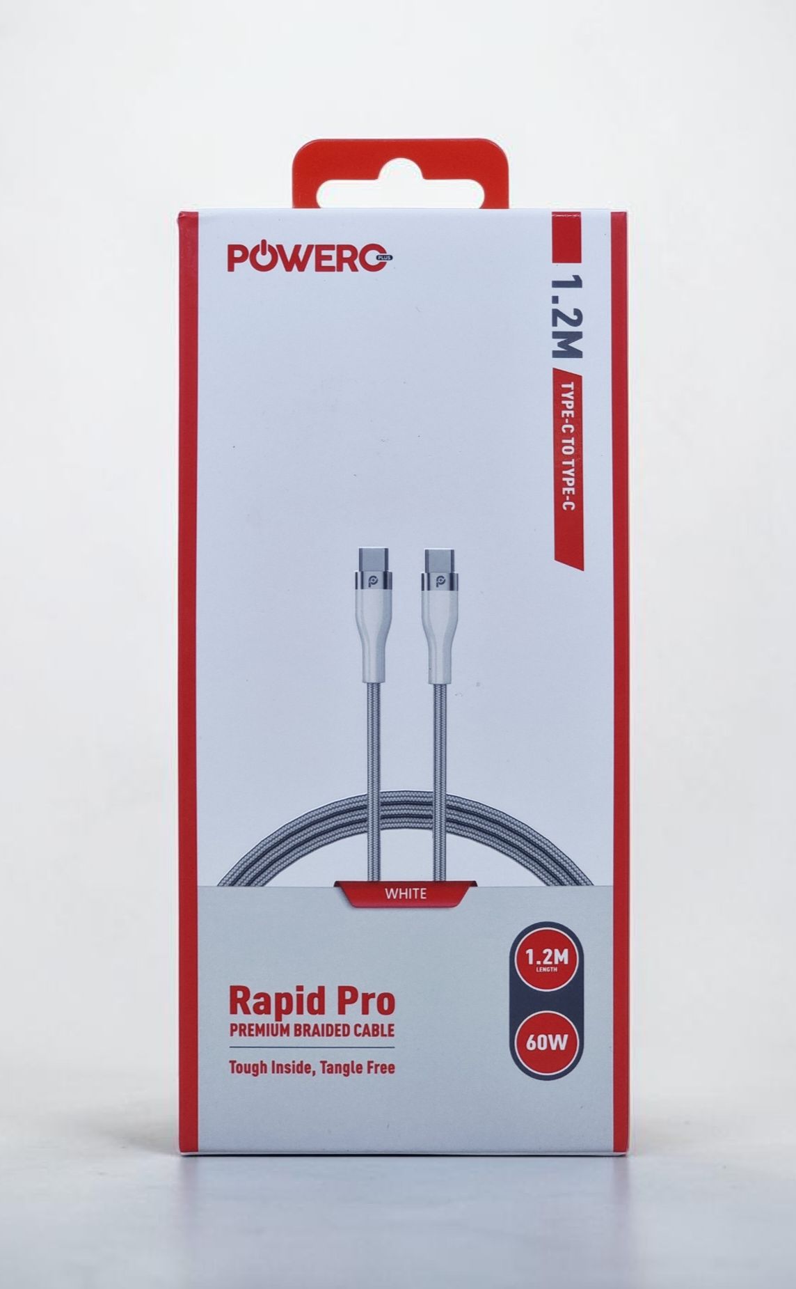 POWERO PLUS RAPID PRO PREMIUM BRAIDED 1.2M TYPE C TO TYPE C CABLE WHITE PR-RPBD12CC-WH