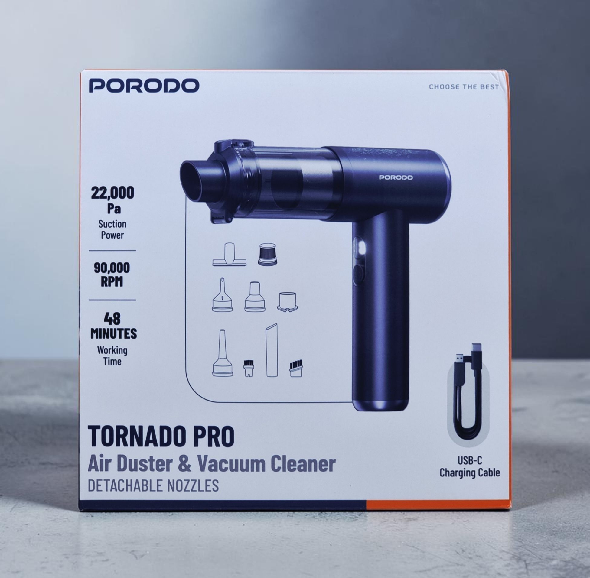 PORODO TORNADO PRO AIR DUSTER AND VACUUM CLEANER WITH DETACHABLE NOZZLES GRAY PDM8DGY