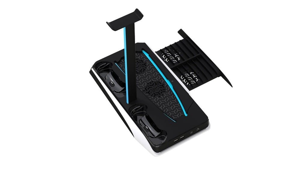 PORODO GAMING PS5 COOLING AND CHARGING HUB WITH BUILT IN SPEED TOUCH CONTROL BLACK WHITE PDX116