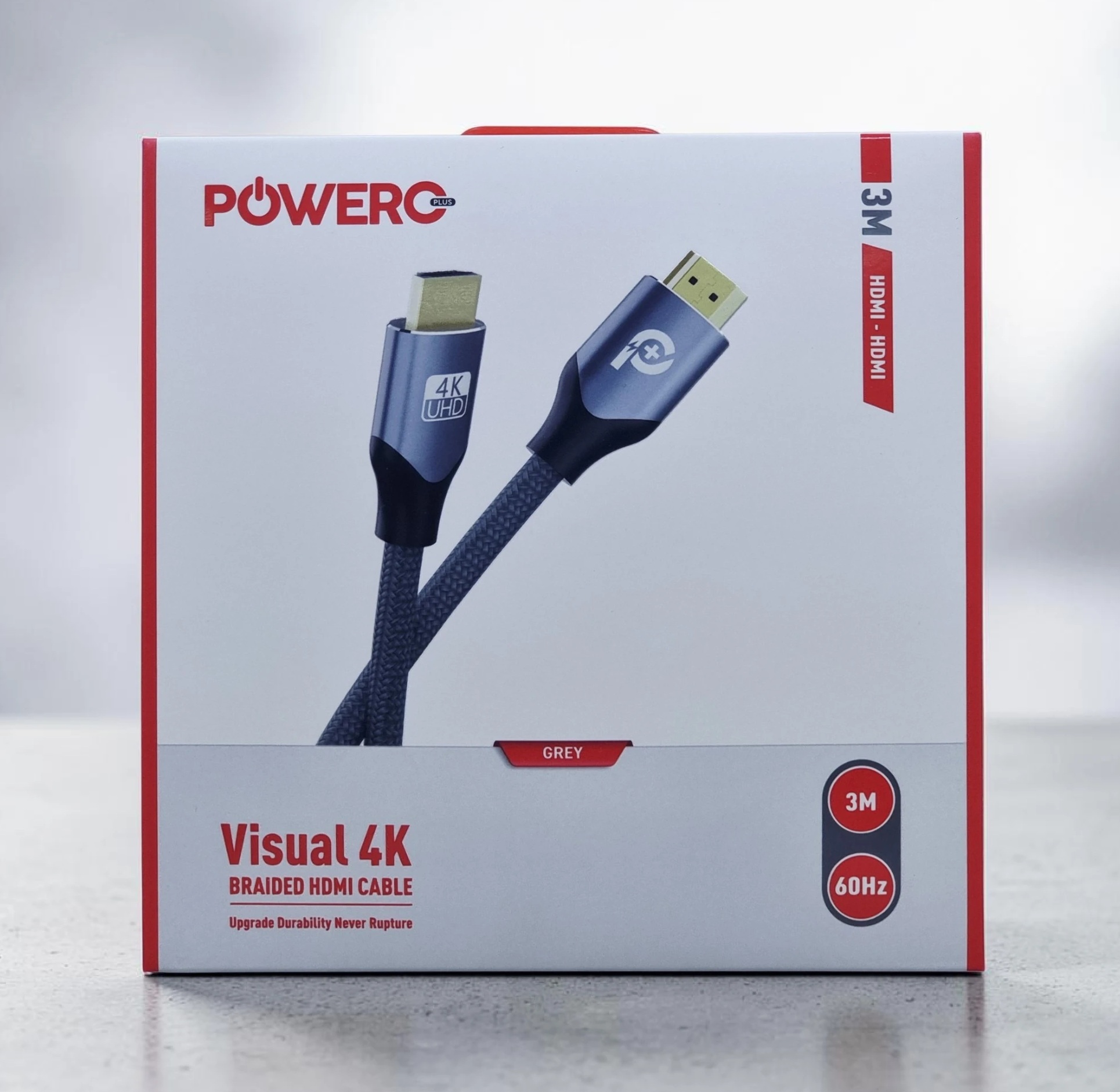 POWERO PLUS VISUAL 4K BRAIDED HDMI-HDMI 3M CABLE GREY PR-HDMI4K3M-GY