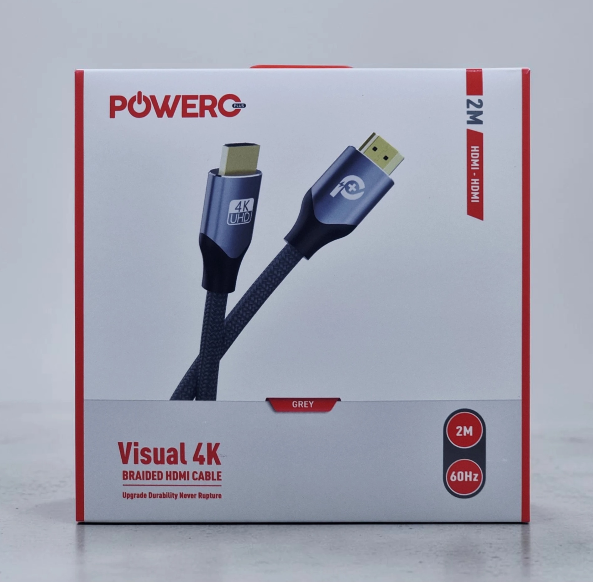 POWERO PLUS VISUAL 4K BRAIDED HDMI-HDMI 2M CABLE GREY PR-HDMI4K2M-GY