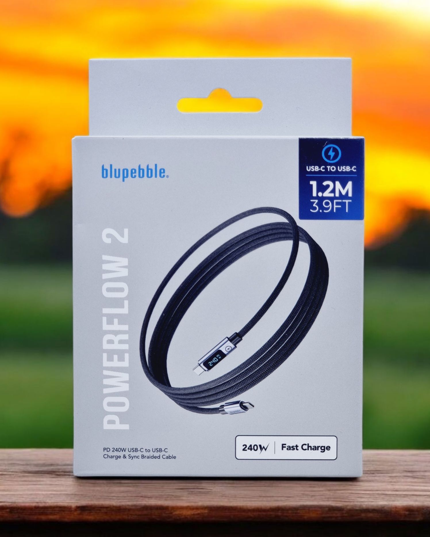 BLUPEBBLE POWERFLOW2 240W USB-C TO USB-C LED BRAIDED CABLE 1.2M BLACK BP-PF2USBC1.2BR240W-BK thumbnail 2