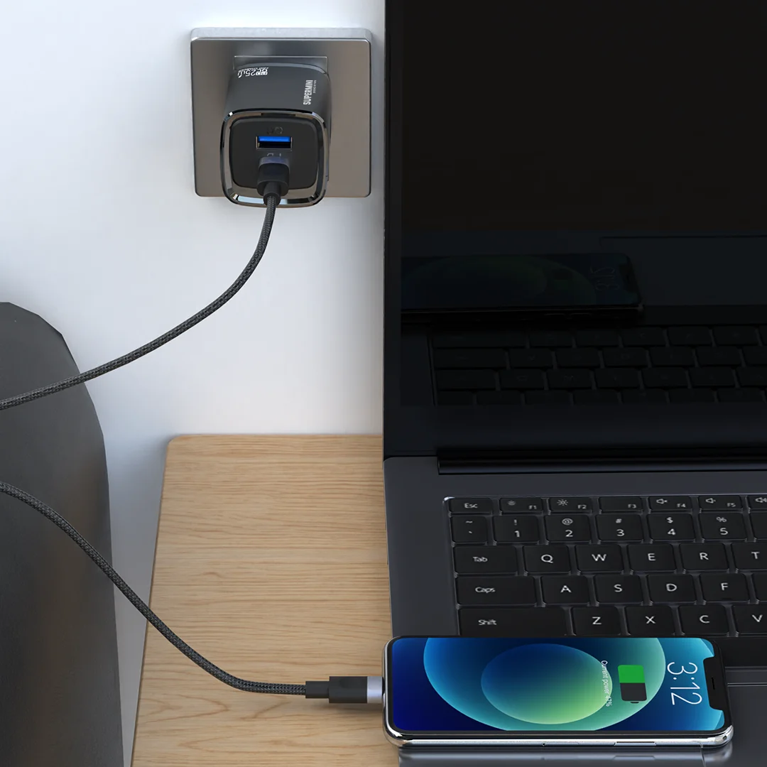 PAWA SUPERMINI TRAVEL CHARGER PD QC PORT 25W WITH BRAIDED TYPE C CABLE BLACK PW-TC25CUUT-BK thumbnail 2