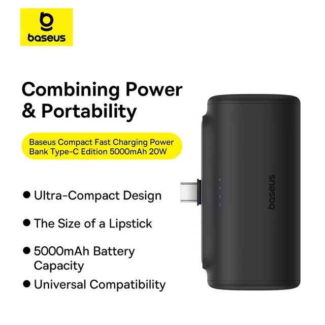 BASEUS COMPACT FAST CHARGING POWER BANK TYPE C EDITION 5000MAH 20W CLUSTER BLACK P10068306113-00-BK thumbnail 3