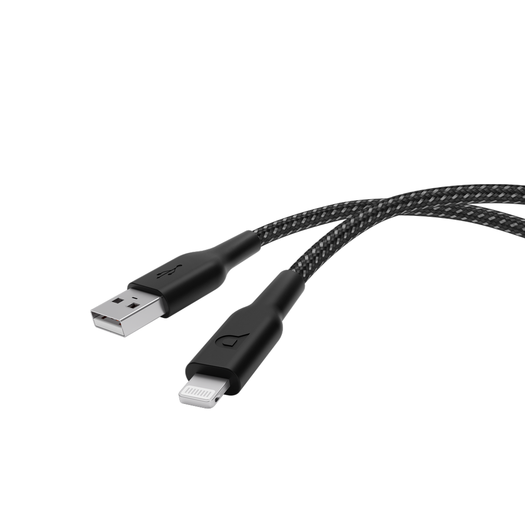 POWEROLOGY BRAIDED USB A TO LIGHTNING FAST CHARGE DATA CABLE 1.2M BLACK P23BRAL12BK