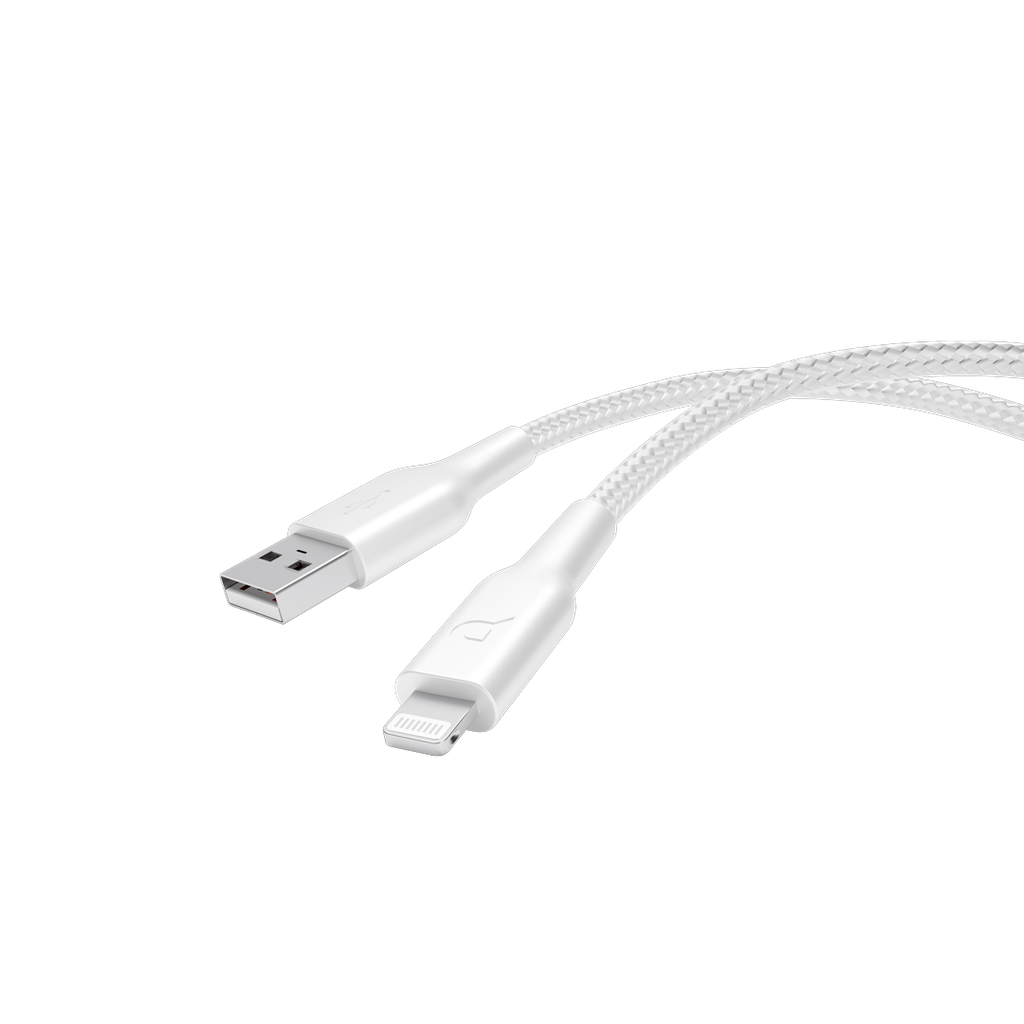 POWEROLOGY BRAIDED USB A TO LIGHTNING FAST CHARGE DATA CABLE 1.2M WHITE P23BRAL12WH