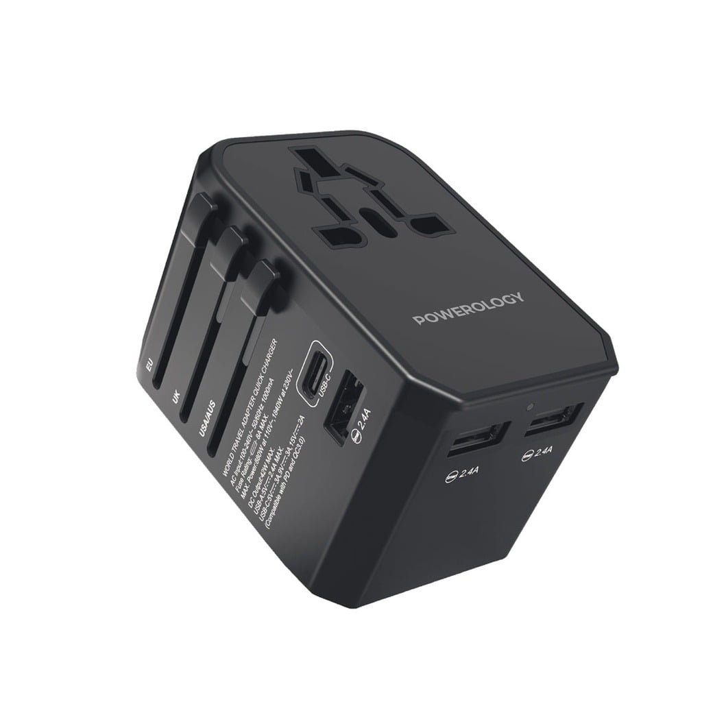 POWEROLOGY UNIVERSAL MULTI-PORT TRAVEL CHARGER P45PDUTVBK