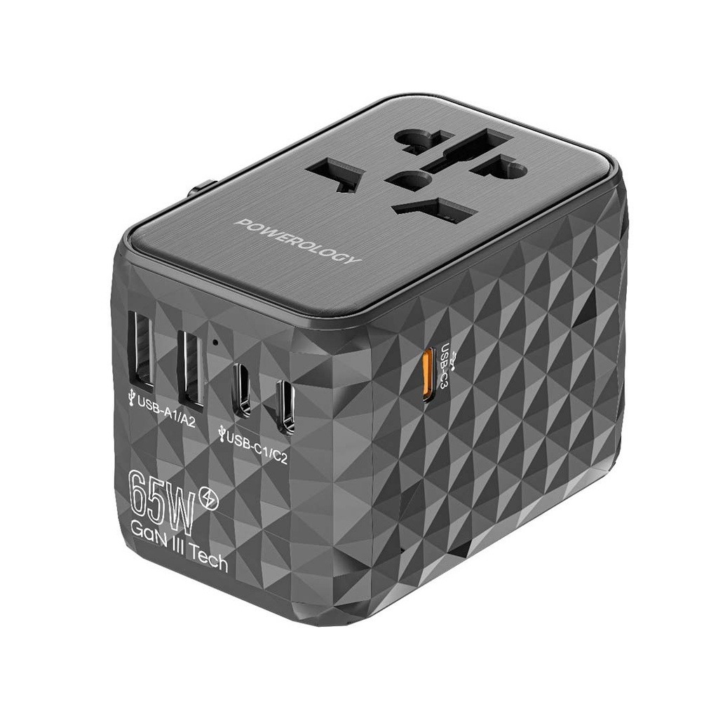 POWEROLOGY UNIVERSAL MULTI-PORT TRAVEL ADAPTER PD 65W-BLACK