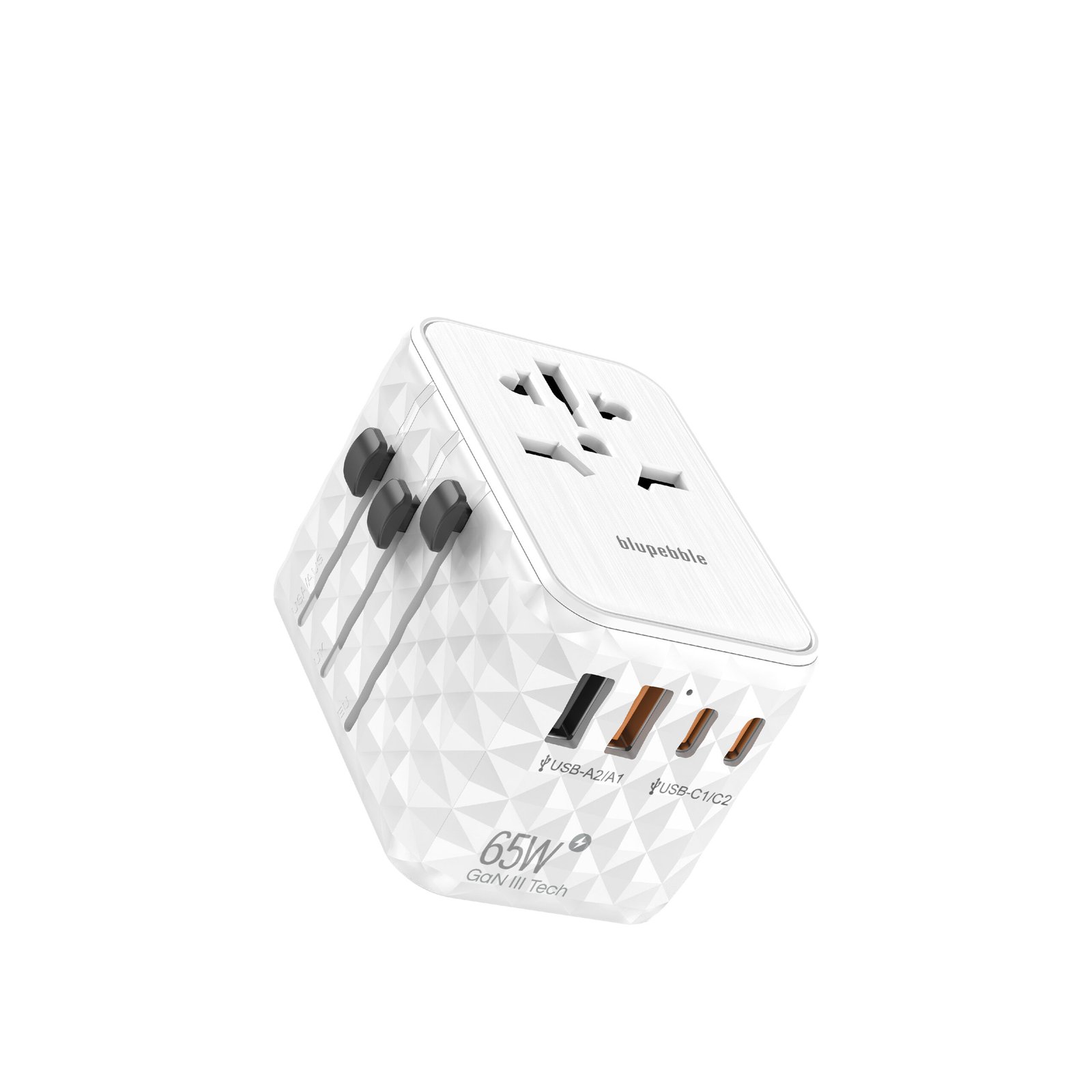 BLUPEBBLE PASSPORT 2.1 WORLD TRAVEL ADAPTER WITH PD 65W + 2 USB-C + 2USB-A thumbnail 3