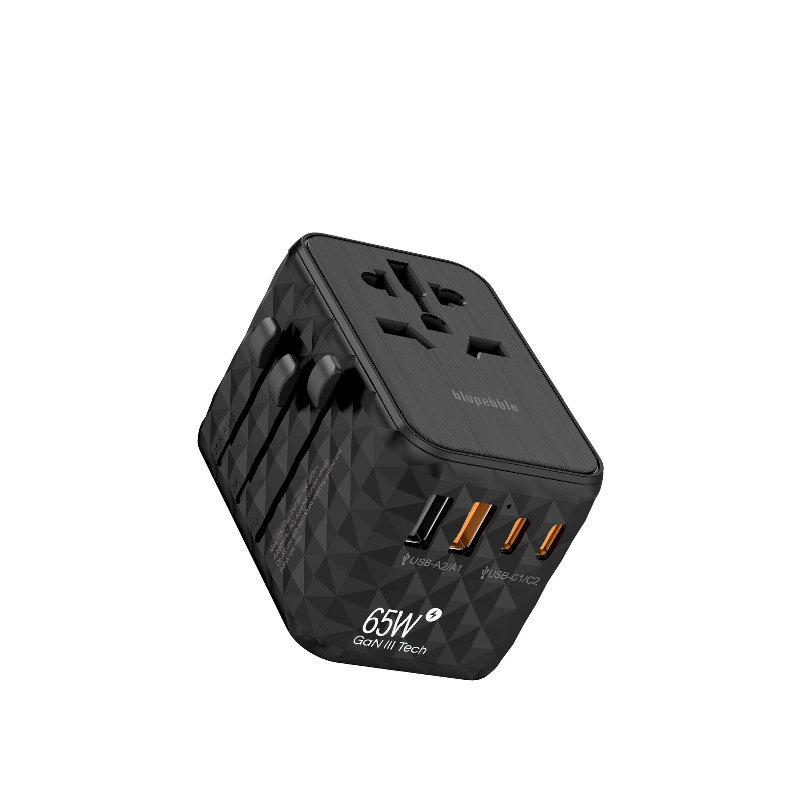BLUPEBBLE PASSPORT 2.1 WORLD TRAVEL ADAPTER WITH PD 65W + 2 USB-C + 2USB-A thumbnail 2