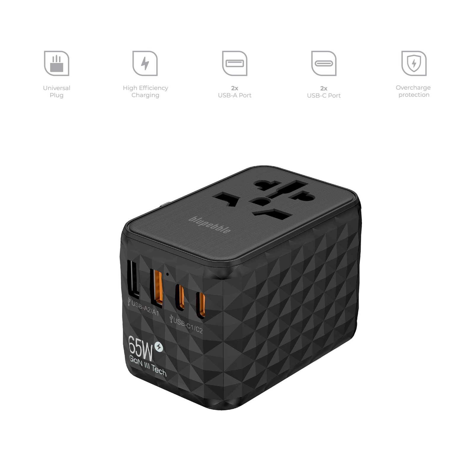 BLUPEBBLE PASSPORT 2.1 WORLD TRAVEL ADAPTER WITH PD 65W + 2 USB-C + 2USB-A thumbnail 15