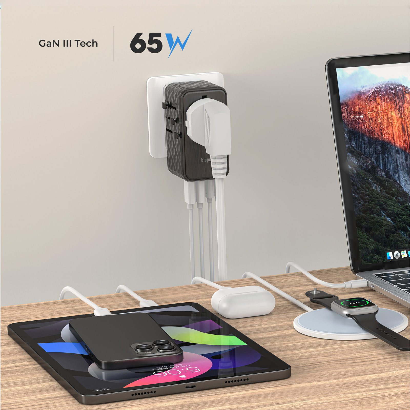 BLUPEBBLE PASSPORT 2.1 WORLD TRAVEL ADAPTER WITH PD 65W + 2 USB-C + 2USB-A thumbnail 14