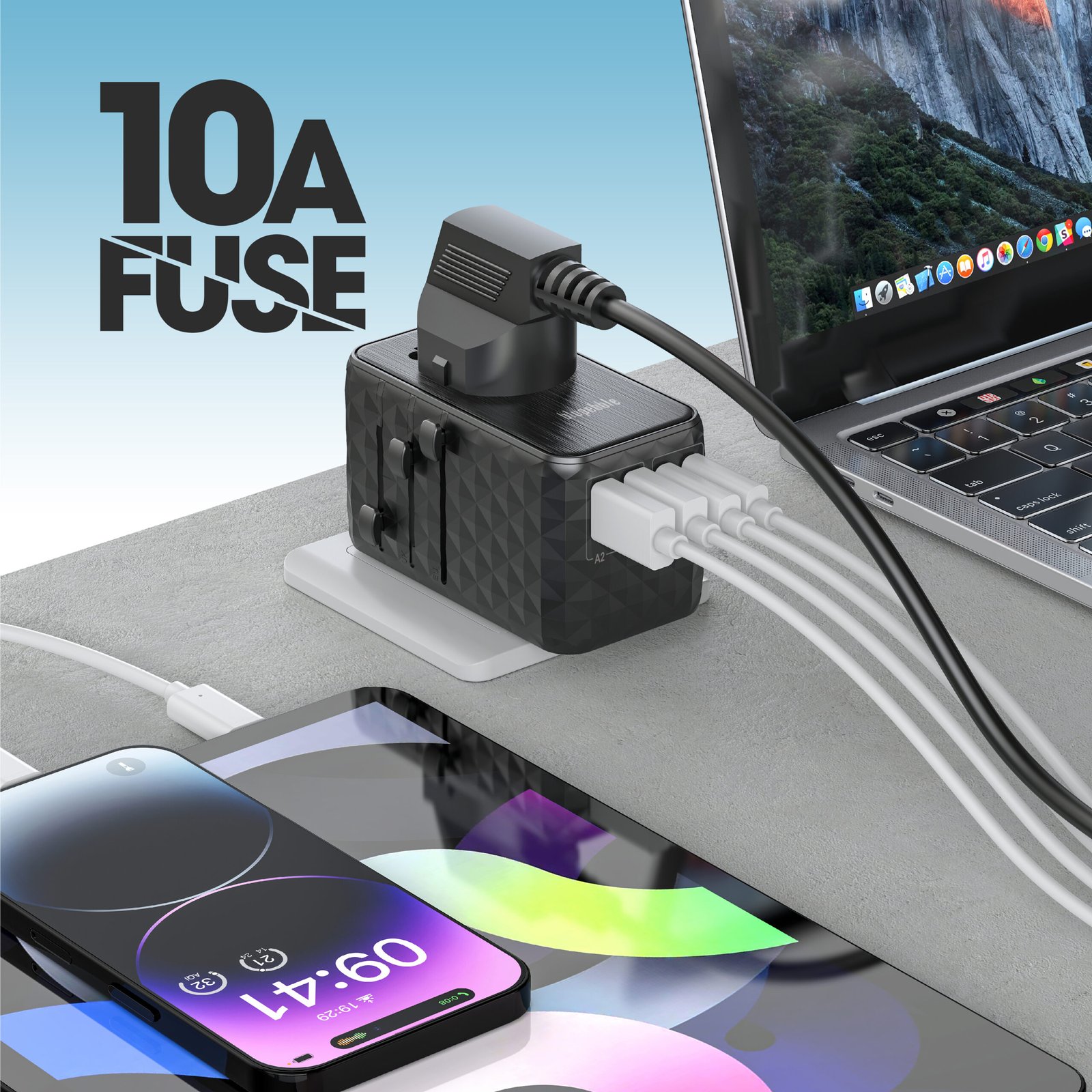 BLUPEBBLE PASSPORT 2.1 WORLD TRAVEL ADAPTER WITH PD 65W + 2 USB-C + 2USB-A thumbnail 13