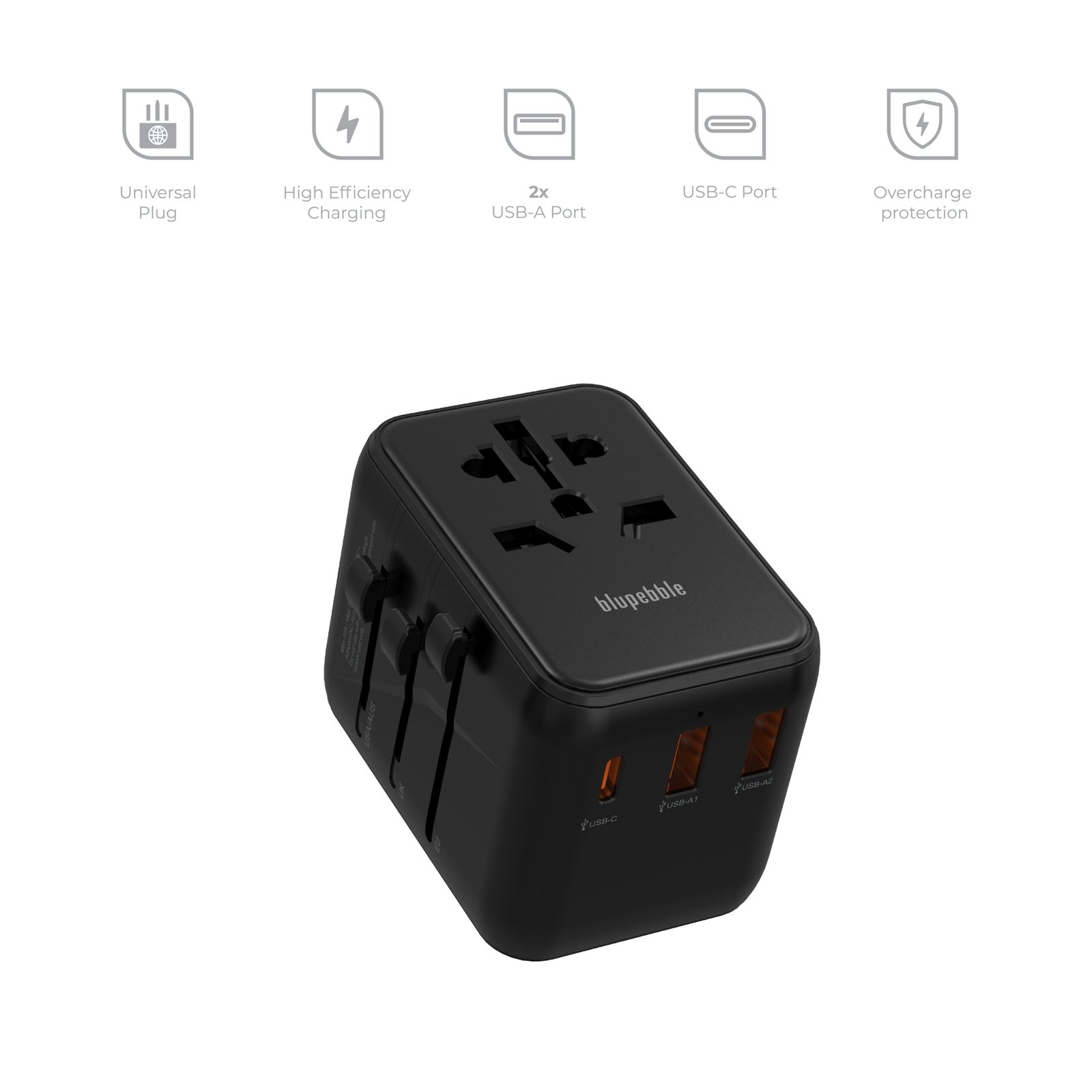 BLUPEBBLE PASSPORT 3.1 WORLD TRAVEL ADAPTER WITH PD 20W + 1 USB-C + 2USB-A thumbnail 9