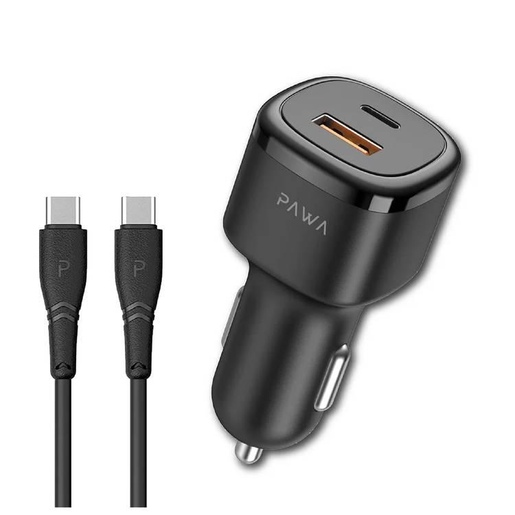 PAWA SOLID TRAVEL CHARGER DUAL PORT 48W PD+QC INCLUDES TYPE C TO TYPE C CABLE BLACK PW-CC48QCT-BK