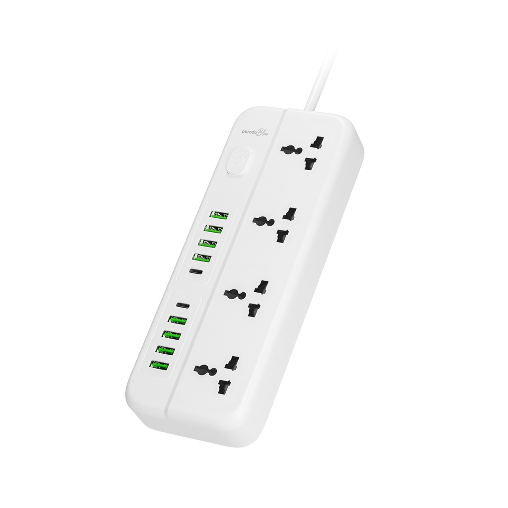 PORODO BLUE 4 UNIVERSAL SOCKET POWER STRIP 3M WHITE PB-4ACPS2C8A-WH