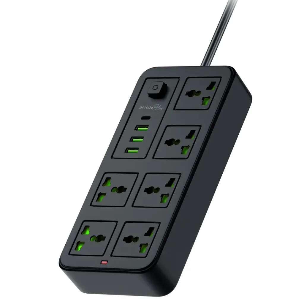 PORODO BLUE 6 UNIVERSAL SOCKET POWER STRIP 3M BLACK PB-6ACPS1C3A-BK