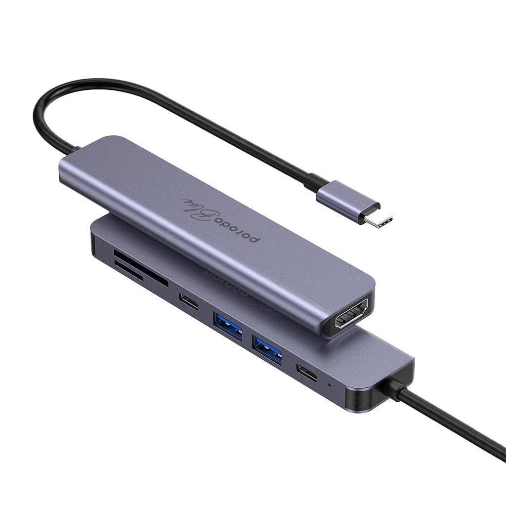 PORODO BLUE 7 IN 1 USB-C HUB 4KHDMI & DUAL USB-C PB-71HBC-GY