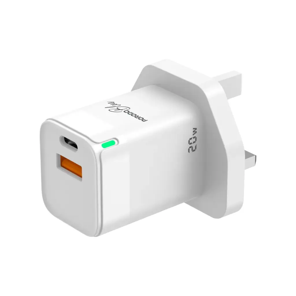 PORODO BLUE USB A AND USB C 20W ULTRA QUICK CHARGER WHITE PB-FWCH036-WH thumbnail 2