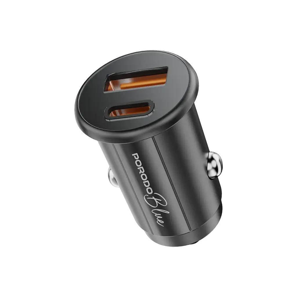 PORODO BLUE DULA PORT 30W CAR CHARGER WITH USB C TO USB C CABLE BLACK PB-FWCH037-BK-C