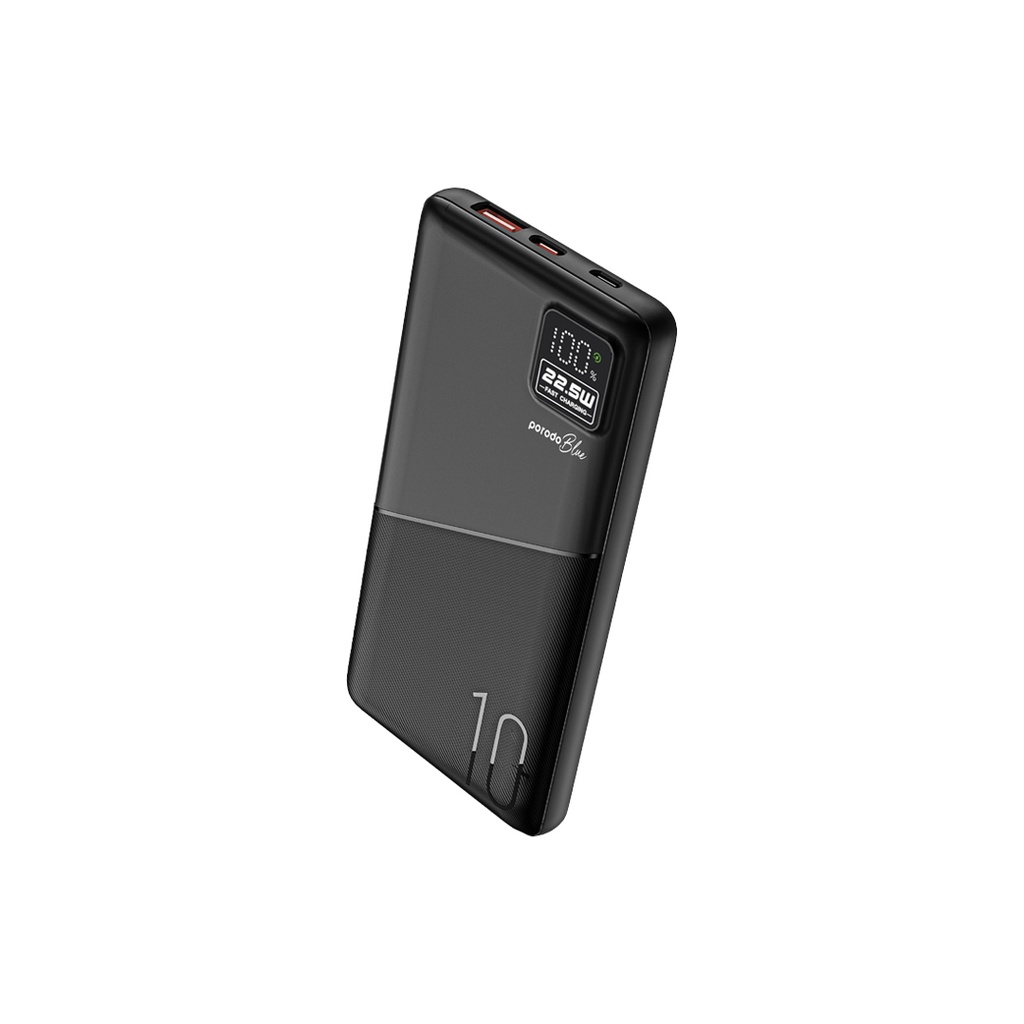 PORODO BLUE 10000MAH QUICK CHARGE POWERBANK USB A TO USB C BLACK PB-PBFCH053-BK