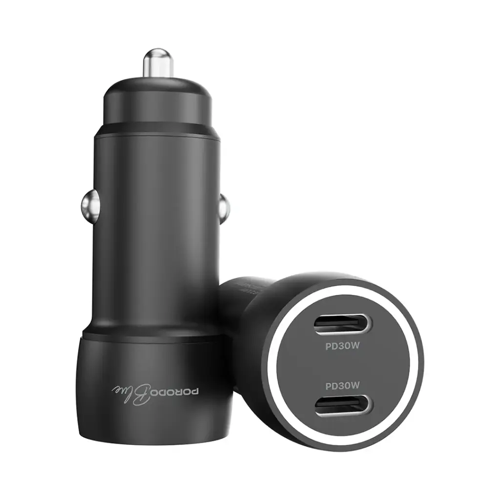 PORODO BLUE RIVA 60W DUAL USB C CAR CHARGER PD30W INDICATOR LIGHT BLACK PBCCR50BK thumbnail 2