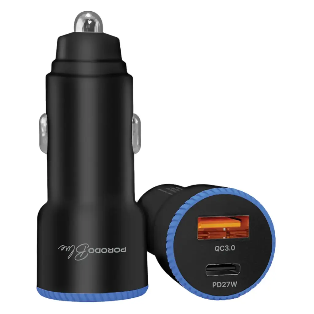 PORODO BLUE GRAZ 45W DUAL USB C CAR CHARGER PD27W USB C TO USB C CABLE 1M BLACK PBCCR51CBK