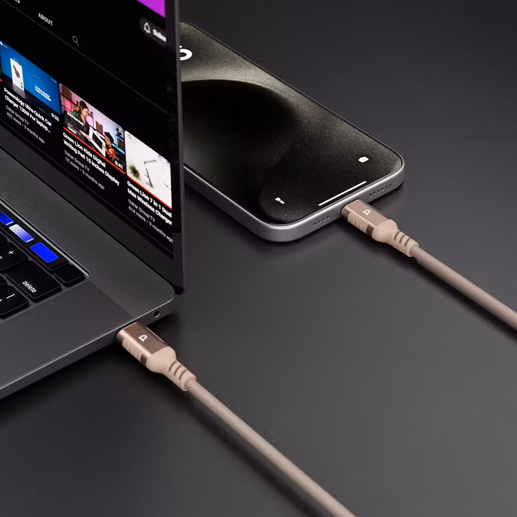 POWEROLOGY POWER SYNC WEAVE USB TO USB C CABLE 1.2M DESERT TITANIUM PCAB020DT thumbnail 2