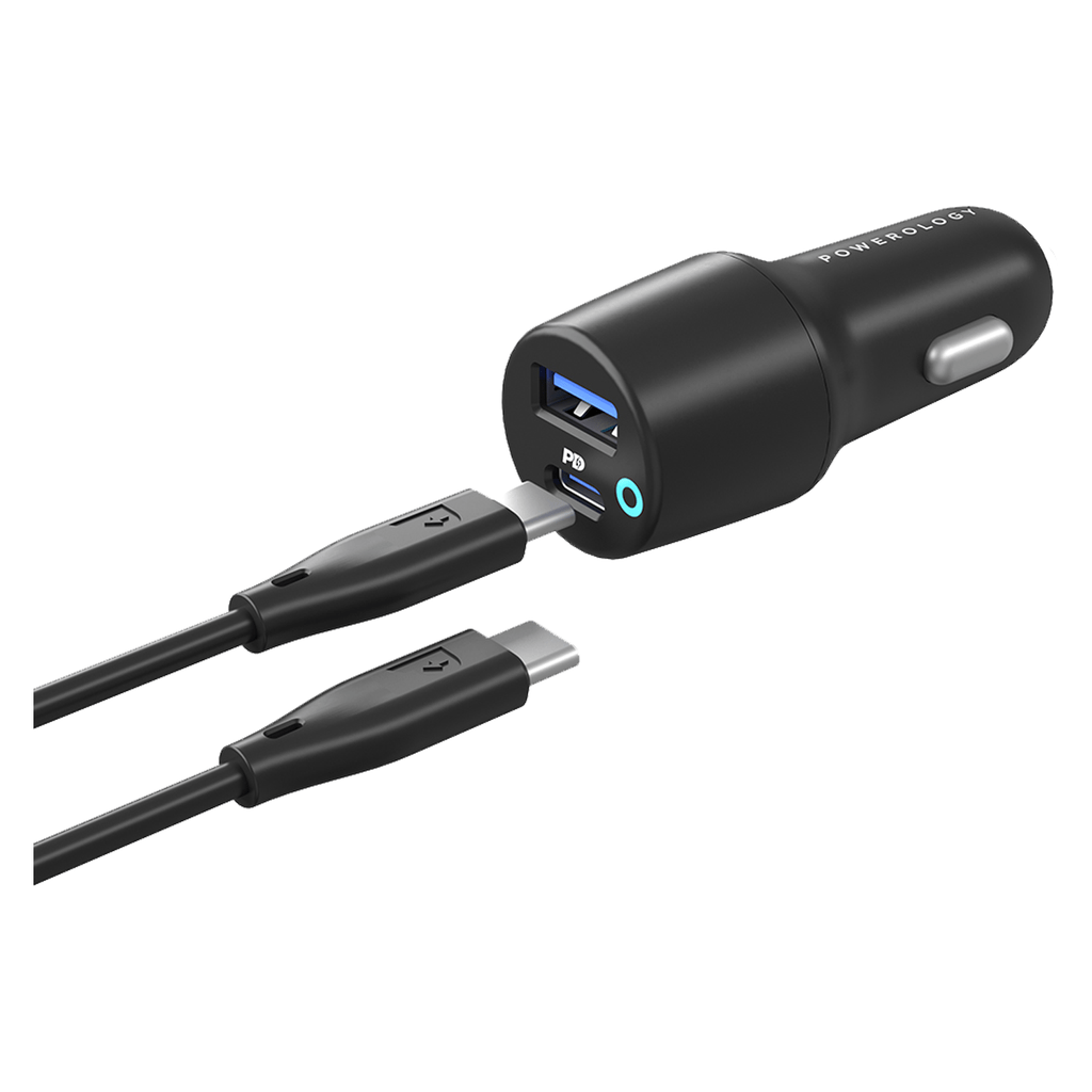 POWEROLOGY 38W ULTRA QUICK CAR CHARGER PD 20W WITH TYPE C TO TYPE C CABLE 0.9M PCCSR005-C