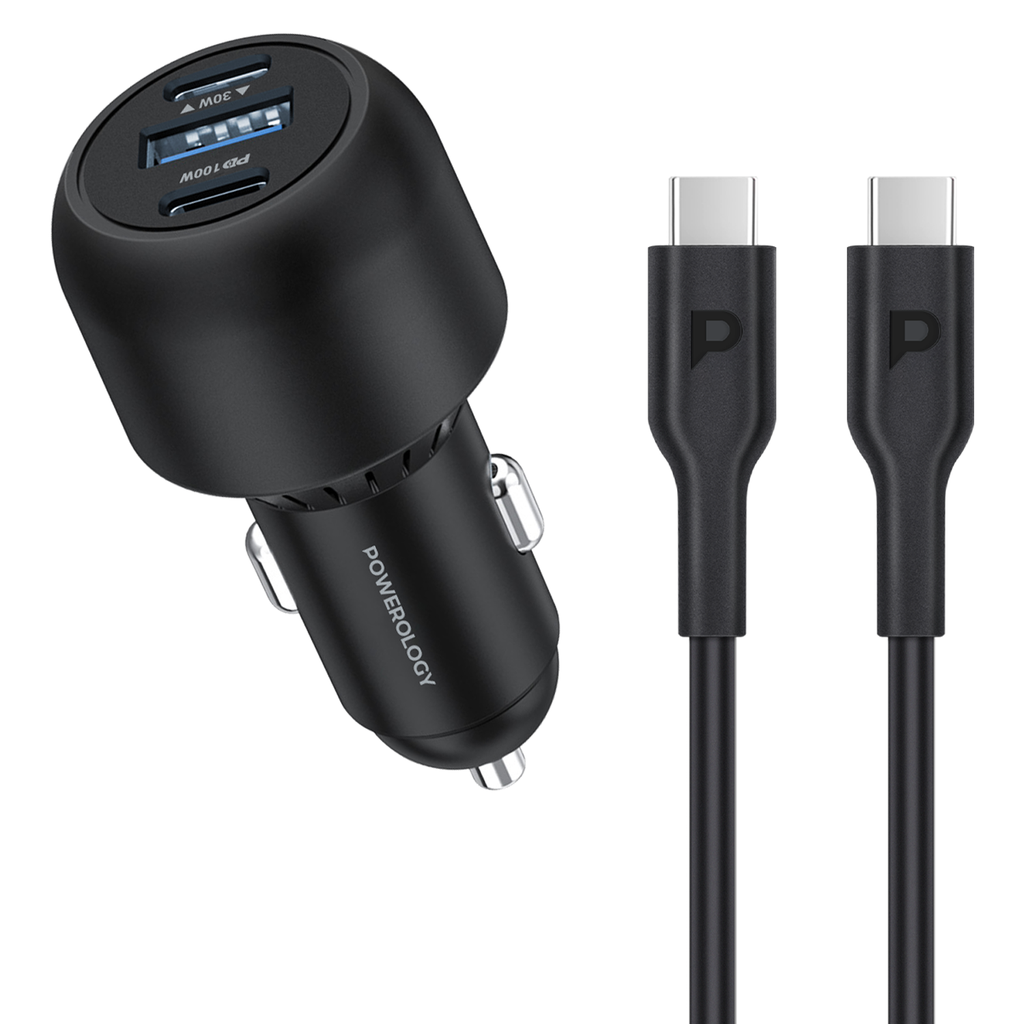 POWEROLOGY ULTRA QUICK DUAL USB C WITH USB A CAR CHARGER 130W BLACK