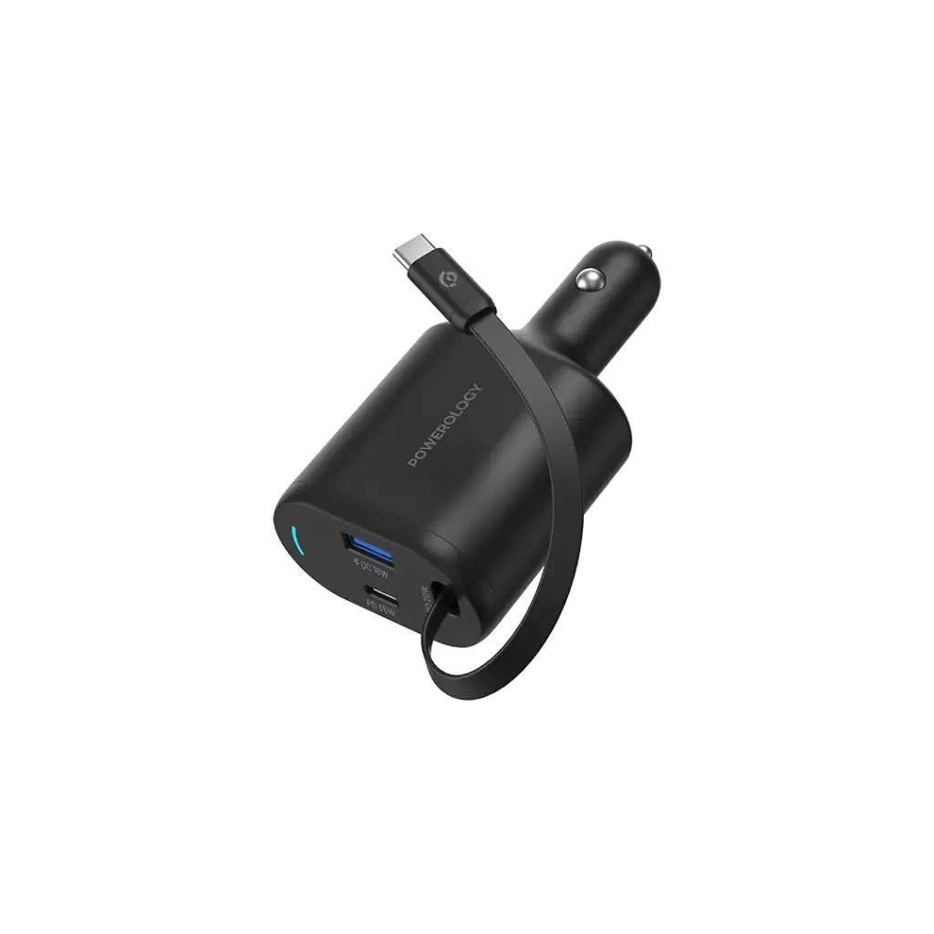 POWEROLOGY TYPE C RETRACTABLE CAR CHARGER 65W BLACK PCCSR019