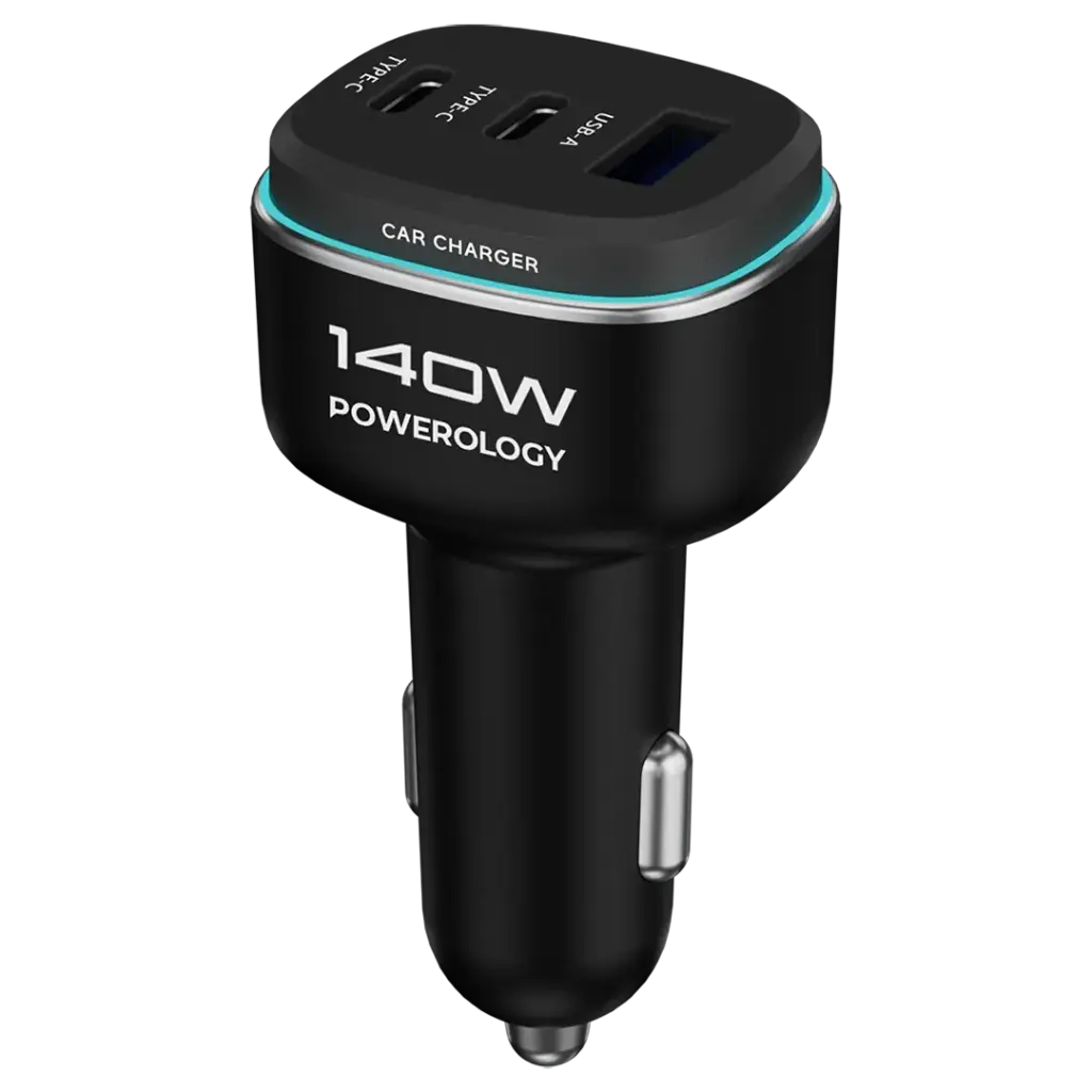 POWEROLOGY 140W TRIPLE PORT HIGH POWER CAR CHARGER BLACK/GRAY PCCSR025BKGY thumbnail 2