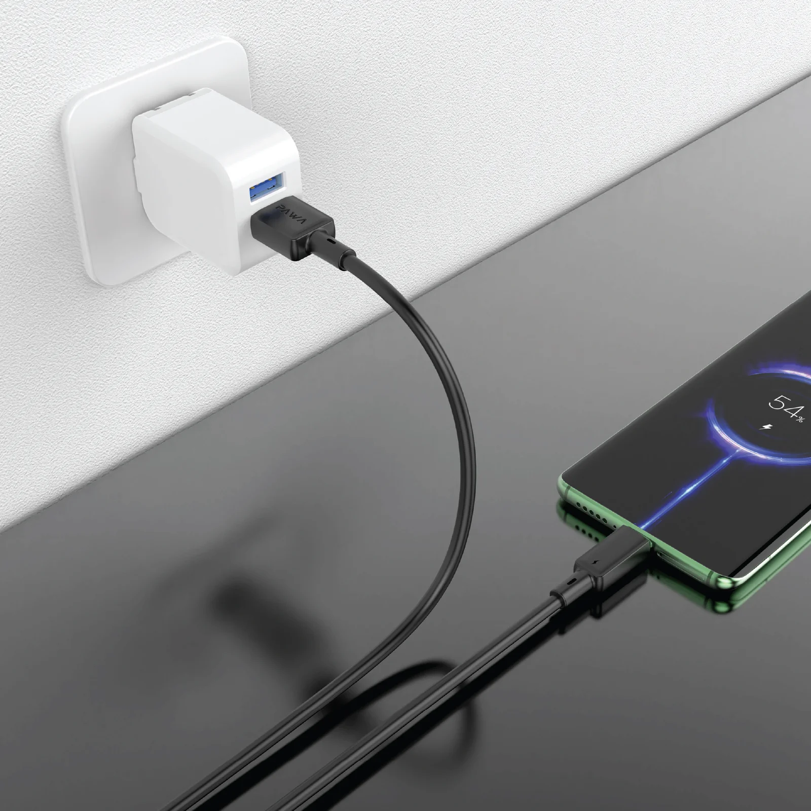 PAWA 3A USB A TO MICRO QUICK CHARGING PVC CABLE BLACK 1.2M PW-BDC312AM-BK thumbnail 2