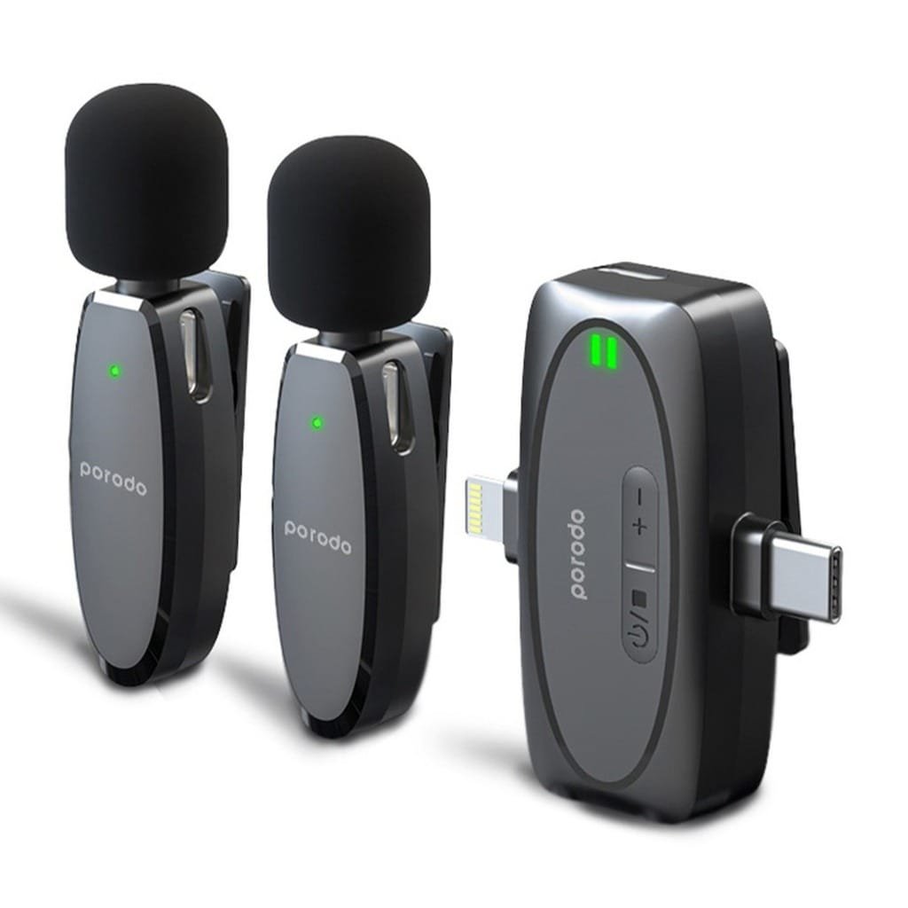 Porodo Wireless Lavalier Microphone & Charging Case - Black