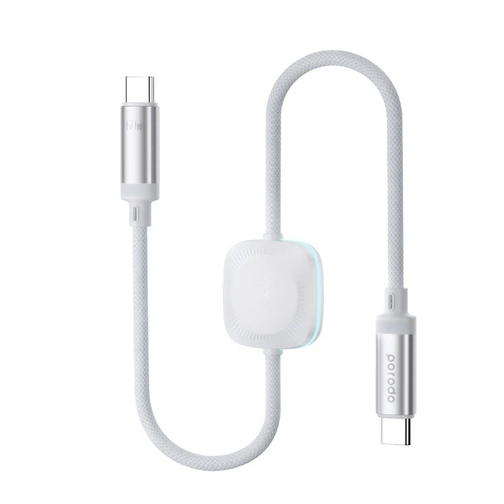 PORODO USB C TO USB C WITH WATCH CHARGE & DATA CABLE 1.2M WHITE PD-2N1CCWC-WH