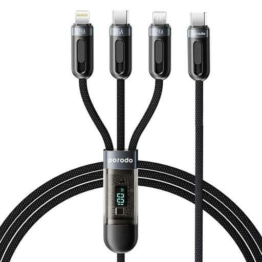 PORODO MULTI CONNECTOR TYPE C FAST CHARGING DISPLAY CABLE 1.2M BLACK PD-3N1C2CLM-BK