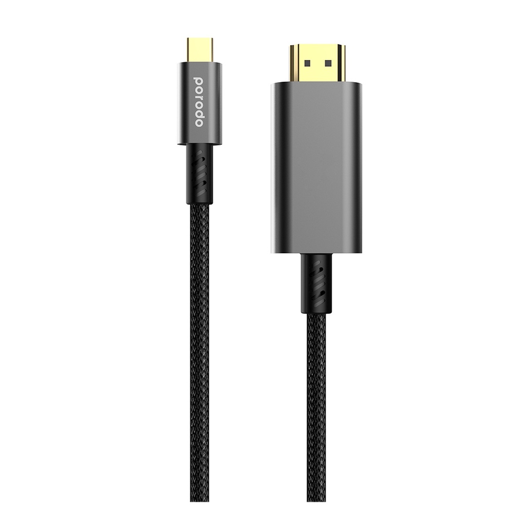 PORODO ALUMINUM ALLOY TYPE C TO HDMI BRAIDED CABLE UITRA HD VIDEO STREAMING 6 FT 1.8M BALCK PD-4KHDMC-BK