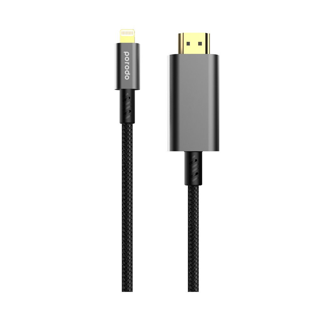 PORODO ALUMINUM ALLOY LIGHTNING TO HDMI BRAIDED CABLE UITRA HD VIDEO STREAMING 6 FT 1.8M BLACK PD-4KHDML-BK