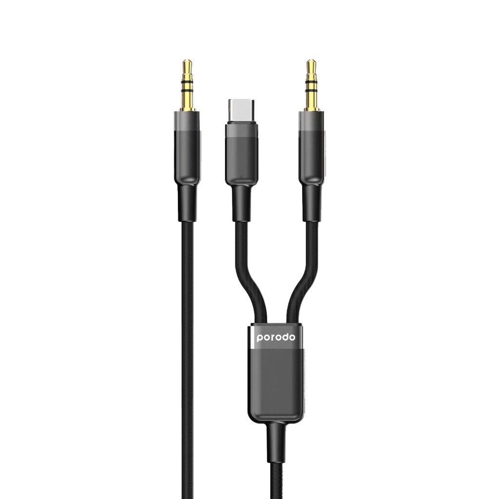 PORODO MULTI DEVICE AUX 3.5MM TYPE C CABLE 1.2M BLACK PD-AUX2CC-BK