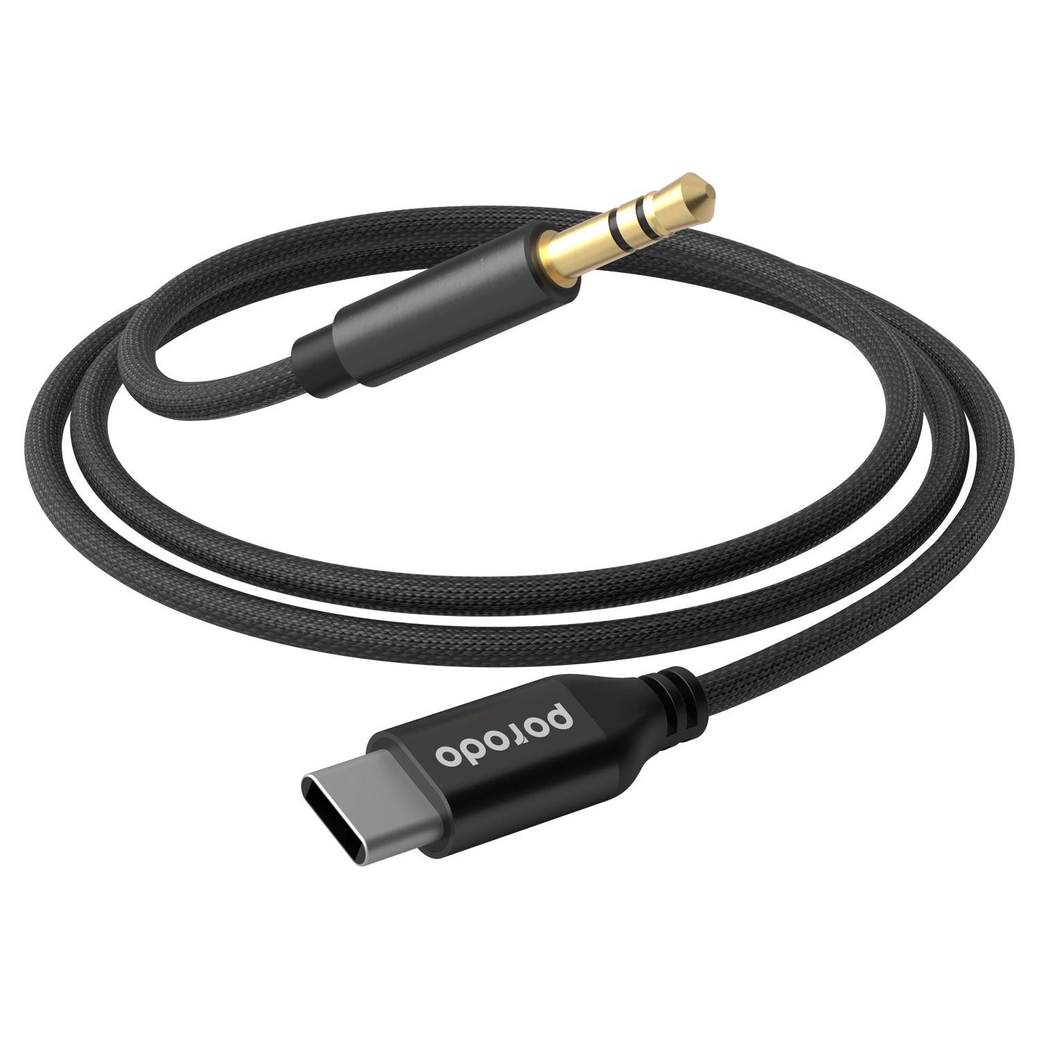 PORODO BRAIDED ALUMINIUM TYPE C TO 3.5MM AUX CABLE 1.2M BLACK PD-AXC12-BK
