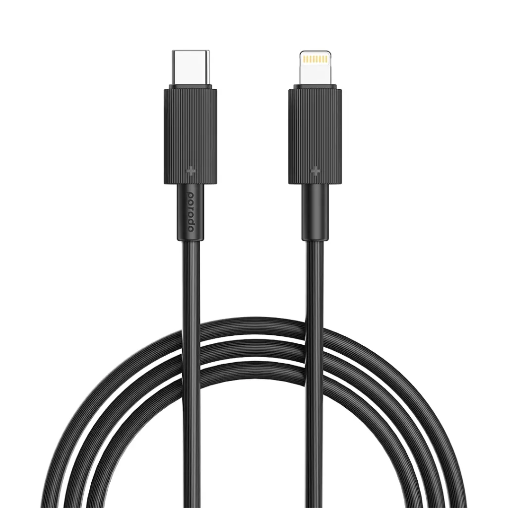 PORODO USB C TO LIGHTNING DURABLE CHARGING CABLE PD27W 3M BLACK PD-CBL0008-BK