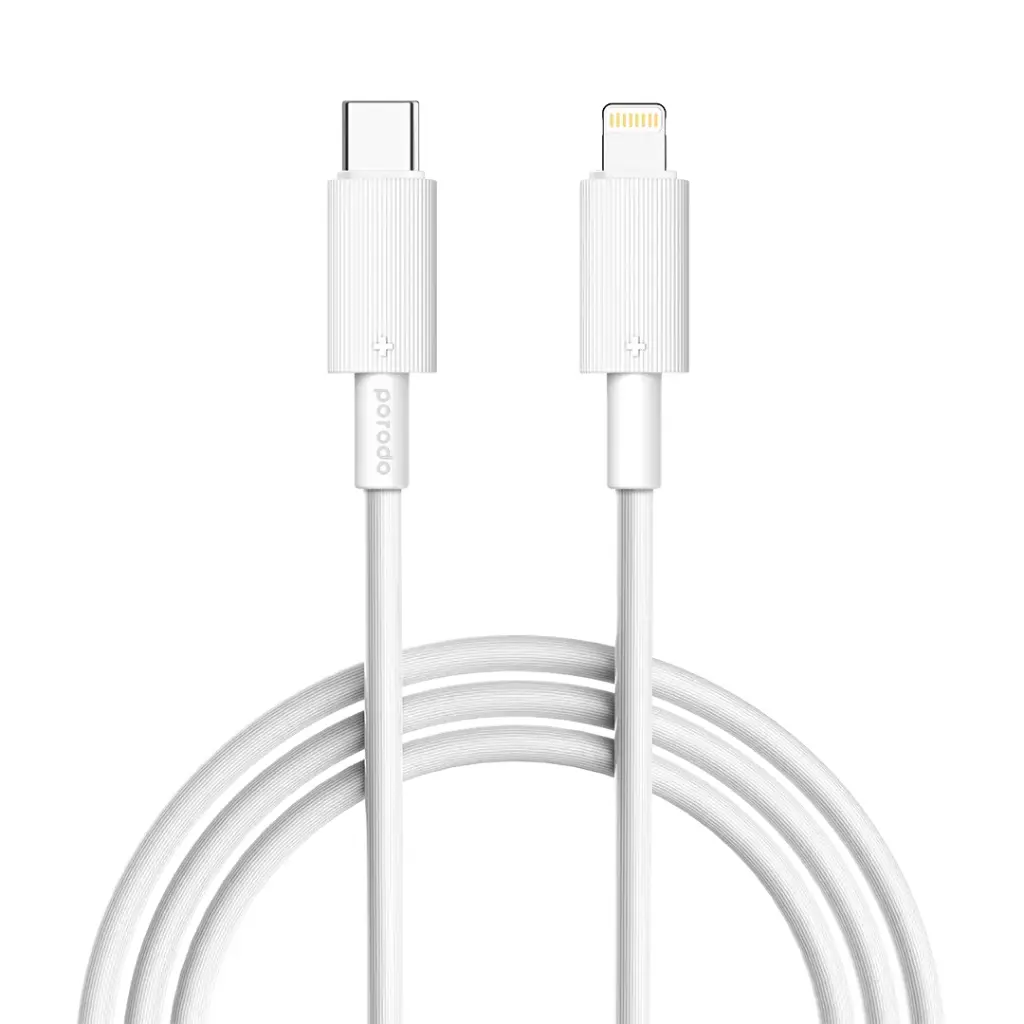 PORODO USB C TO LIGHTNING DURABLE CHARGING CABLE PD27W 3M WHITE PD-CBL0008-WH