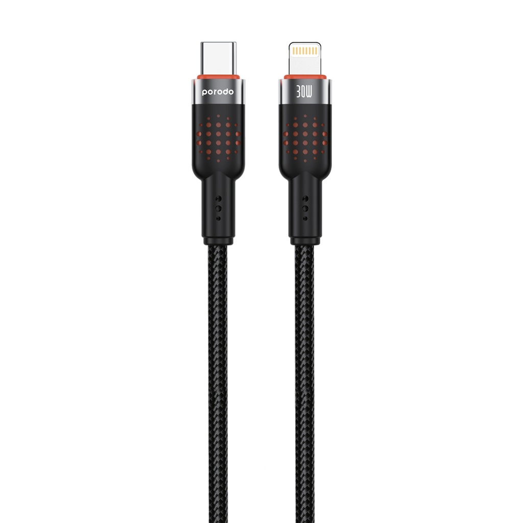 PORODO USB C TO LIGHTNING BRAIDED CABLE PD30W 1.2M BLACK PD-CBL-0010-BK