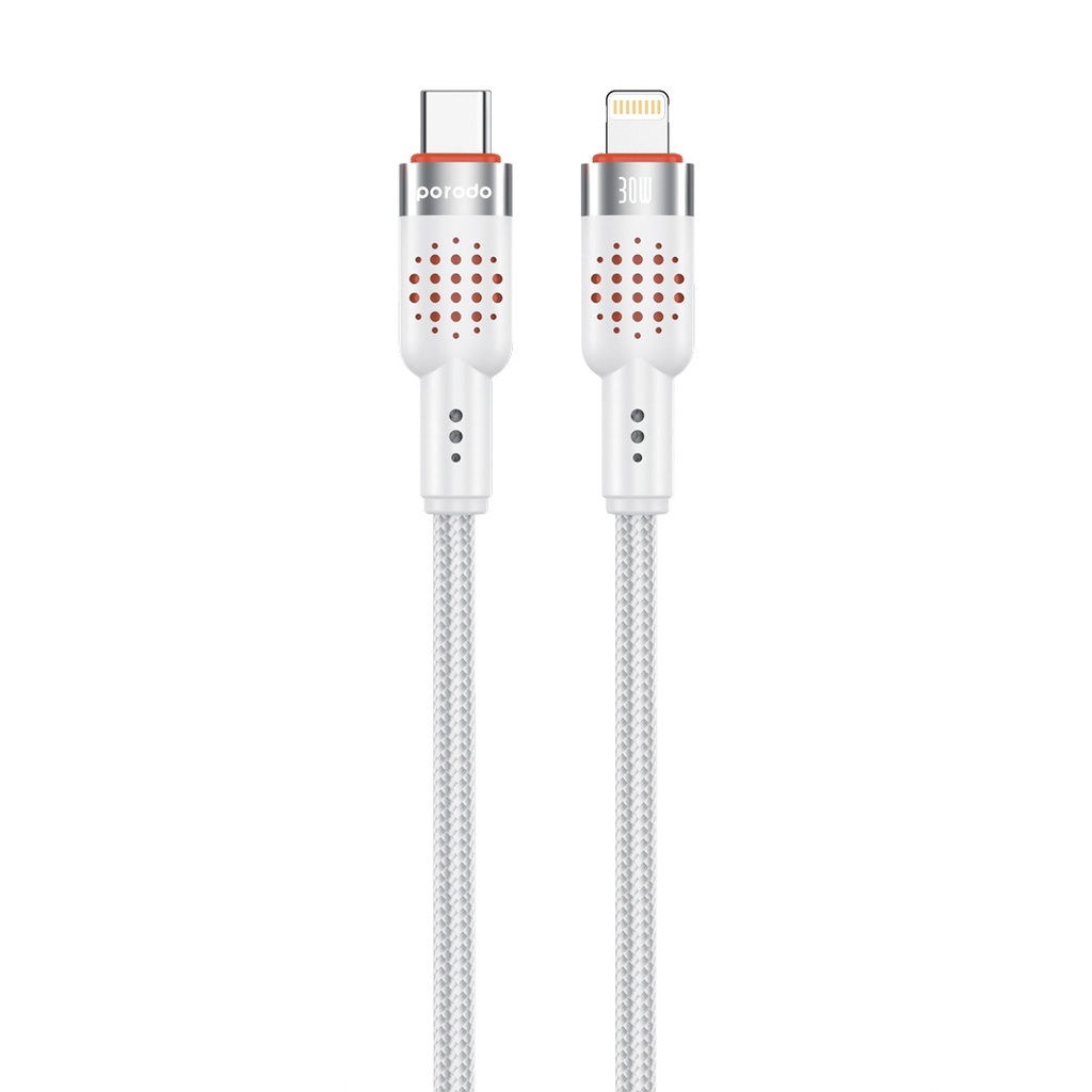 PORODO USB C TO LIGHTNING ALUMINIUM BRAIDED CABLE PD30W 1.2M WHITE PD-CBL-0010-WH